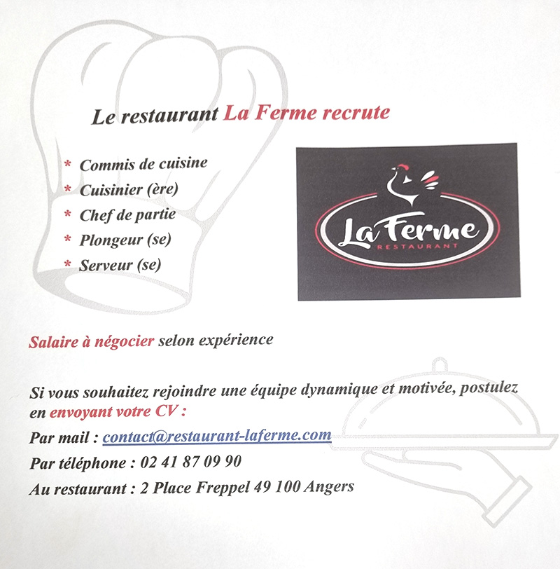 Recrutement Restaurant La ferme Angers